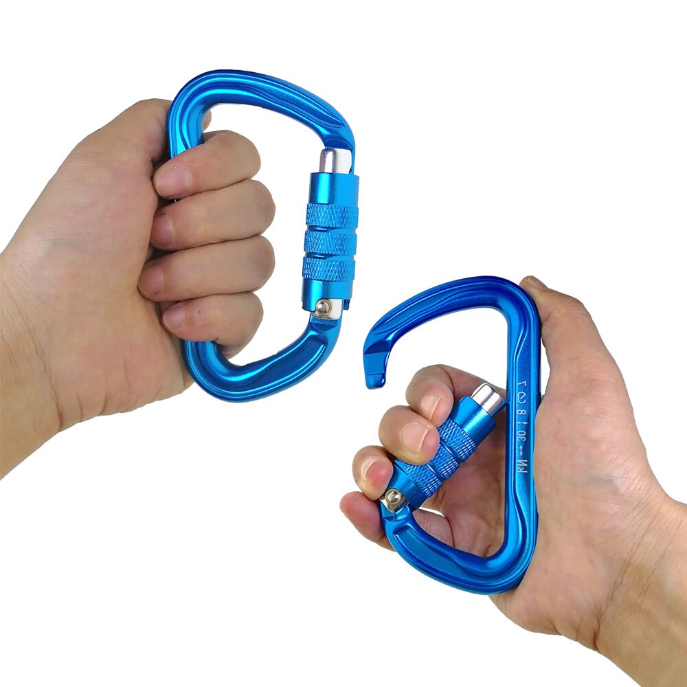 30KN-mosquetón de bloqueo automático para escalada en roca, gancho Maestro en forma de D azul para escalada, espeleología, montañismo, arborista, árbol