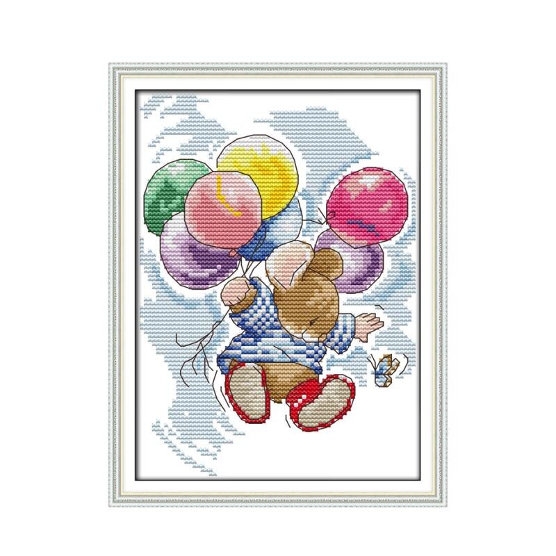 Flygande mus ballong korsstygn kit tecknad 14ct 11ct count print canvas sömmar broderi diy handgjorda handarbete plus