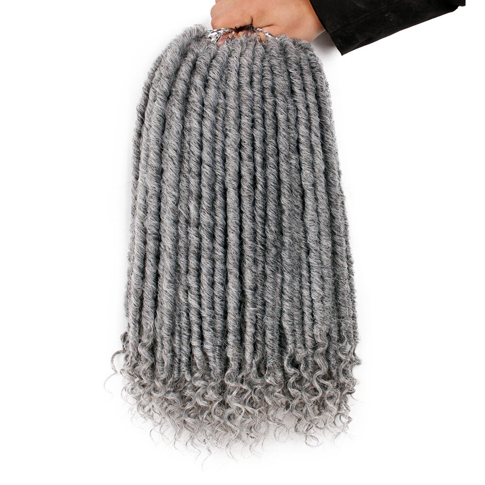 Goddess Locs Crochet Hair Faux Locs with Curly Ends Ombre Grey Goddess Faux Locs Hair Soft Synthetic Braiding Hair Extensions: 2Pcs/Lot