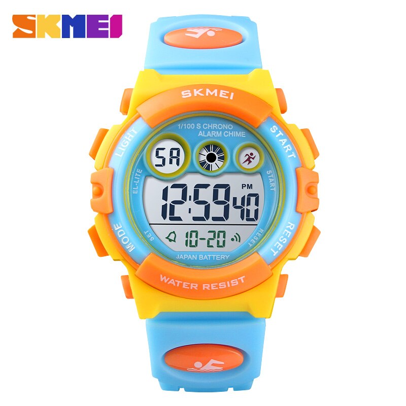 SKMEI Sport Kinderen Horloge Stopwatch Chronograaf Elektronische Horloges Kids Horloge Luxe Waterdicht Wekker: yellow blue