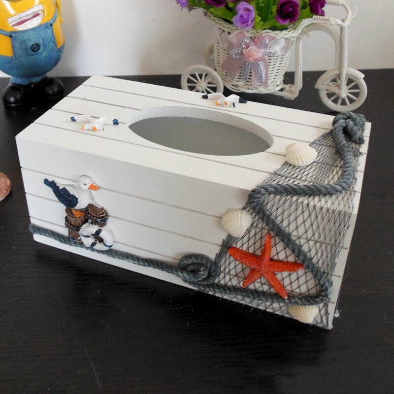 Boîte à mouchoirs en bois, série Marine de Style méditerranéen, couvercle de boîte à serviettes en papier, décoration de la maison, porte-papier hygiénique