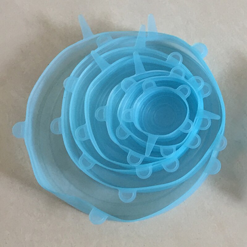 Tapas elásticas de silicona reutilizables, tapa universal de silicona para envolver alimentos, tapa para cuenco, tapa para olla, tapa de sellado, sartén, tapones de cocina, 6 uds.: blue new