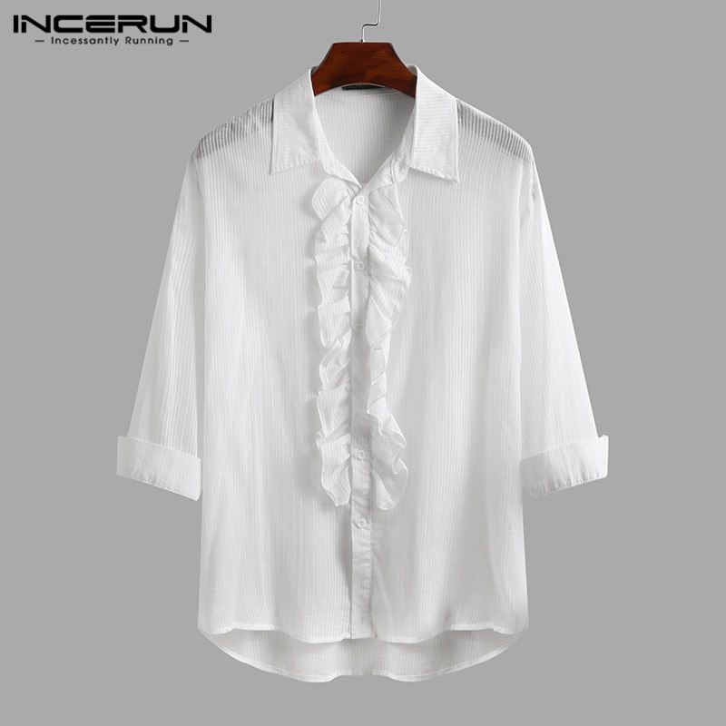 Incerun heren overhemd katoen 3/4 mouwen revers knoop podium bruiloft feest shirts merk effen kleur camisa