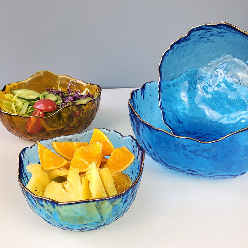 Bol à salade de style japonais Phnom Penh, ensemble d'assiettes à fruits transparents en verre, bol à dessert