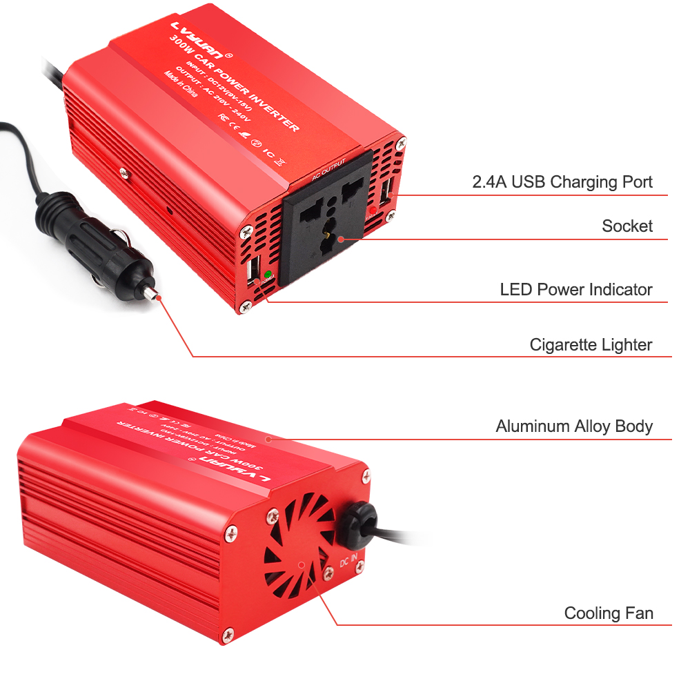 300w inverter 12v til 220v 230v bil sigarettenner plugg spenningsomformer dobbel usb eu/uk/au/universell stikkontakt biltilbehør