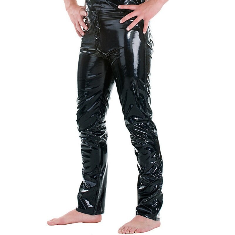 Zogaa herr skinny faux pu skinnbyxor killar glänsande byxor fullängd nattklubb sångare dansare byxor plus size herr byxor