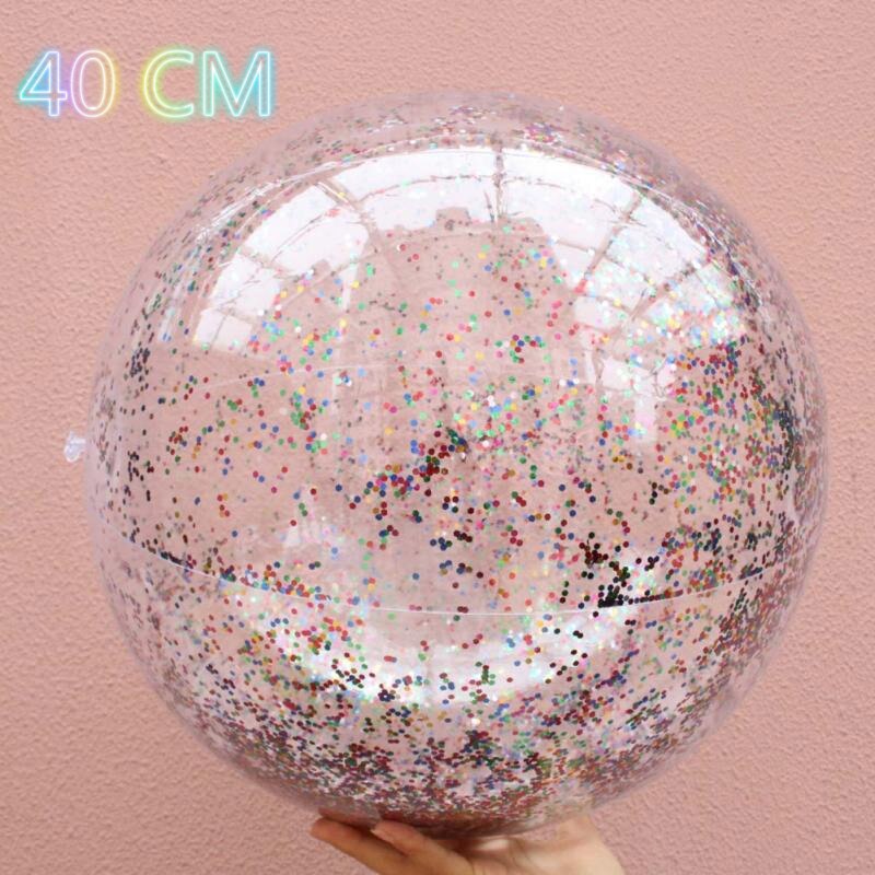 Summer Party Swimming Beach Ball Transparent Flash PVC Inflatable Color Sequins Feather Family Interaction Ball: 01 40cm