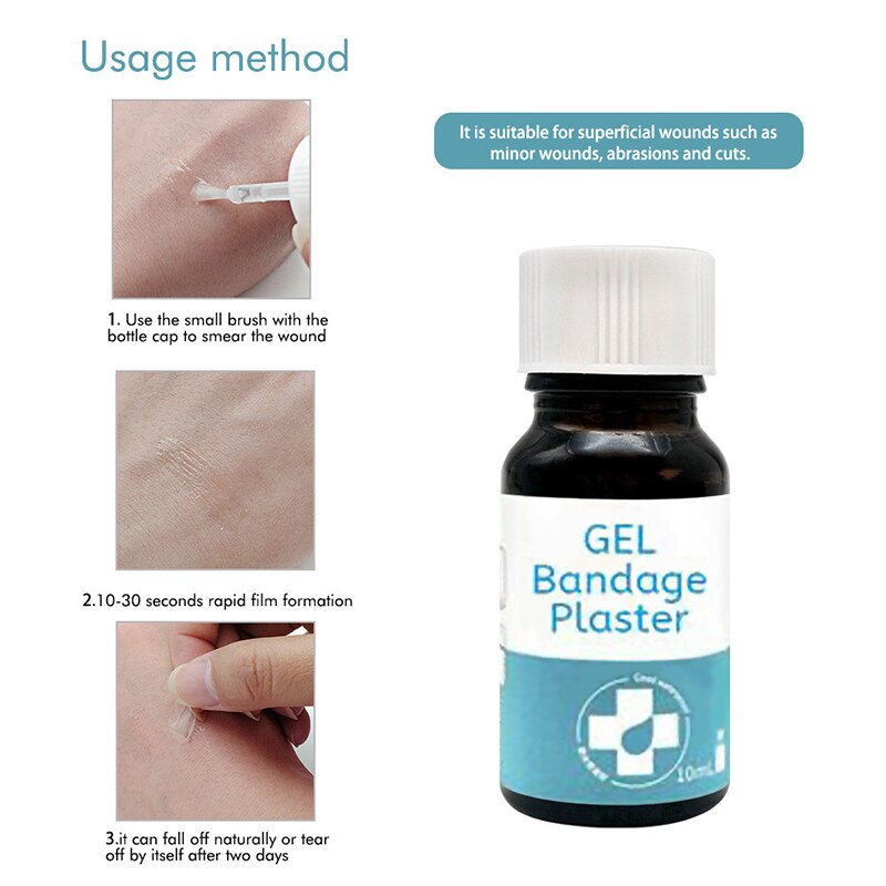 Tirita líquida transparente impermeable, Gel de vendaje Invisible, hemostasia, 10ml