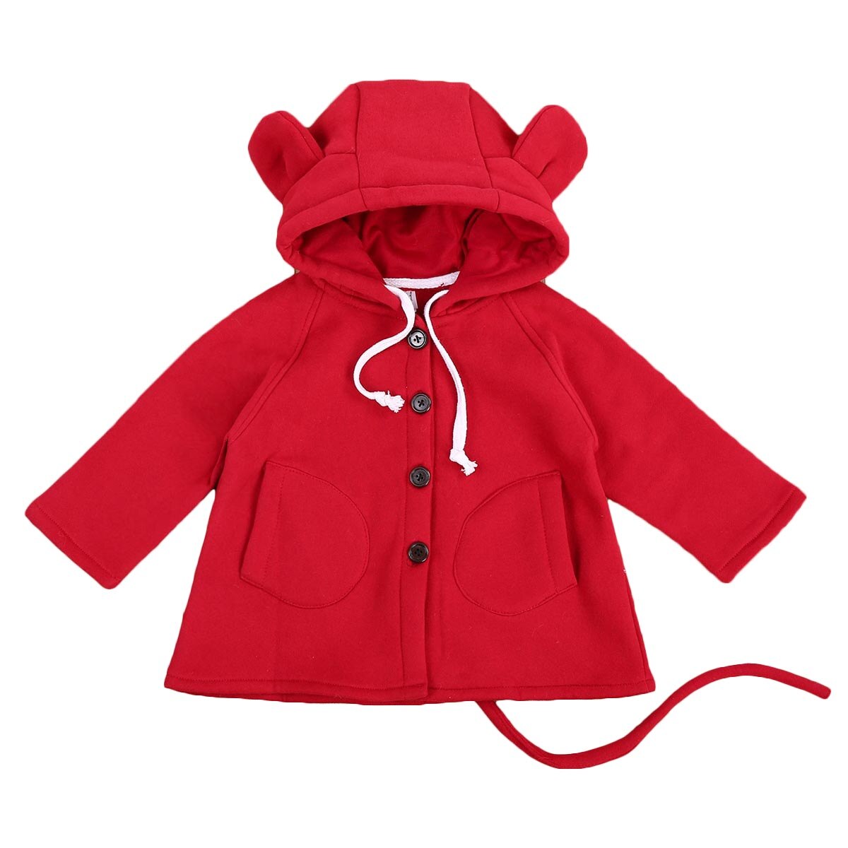 Focusnorm 1-6Y Baby Meisjes Winter Leuke Outwears Lange Mouw Kapmantel Met Oren Solid Single Breasted Warm Blends: Rood / 2T