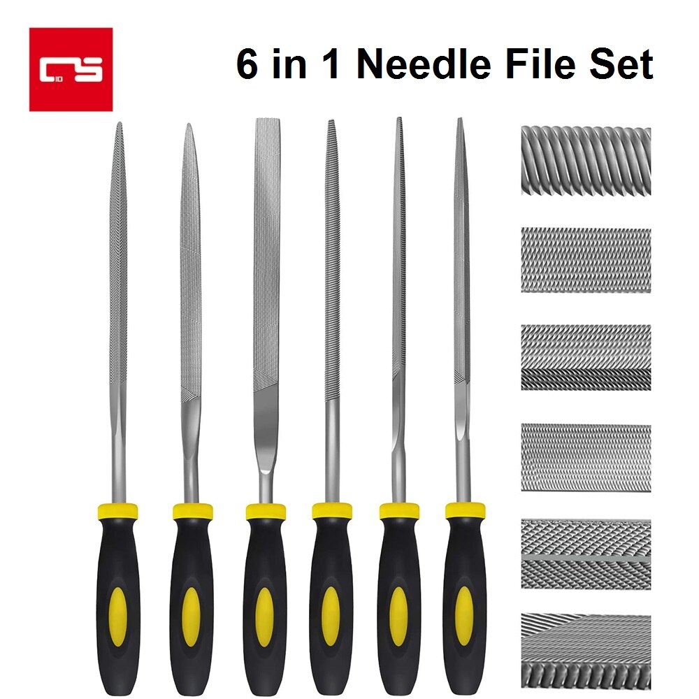 6 Pieces Needle File Set Hand Tools Hardened Alloy Strength Steel Flat Flat Warding Square Triangular Round and Half-Round File