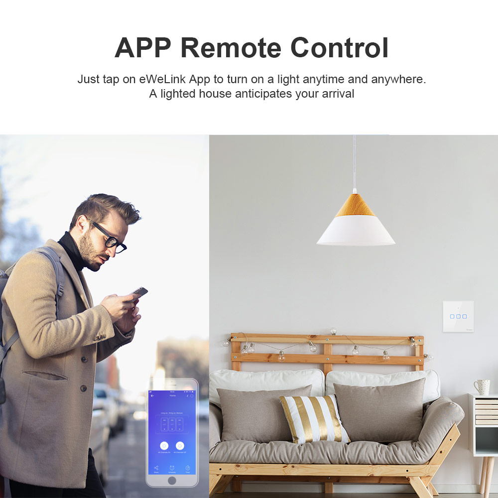 SONOFF TX T2/T3 UE/REINO UNIDO/EE. UU. Wifi/433mhz RF Interruptor táctil de pared inteligente 1/2/3 Gang Control remoto Wifi interruptores de luz para hogar inteligente