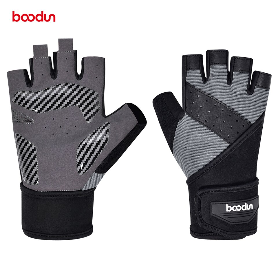 Boodun – gants de gymnastique, protection de la paume des mains, avec enveloppe de poignet, Crossfit, musculation, levage de poids: Black with gray / XL