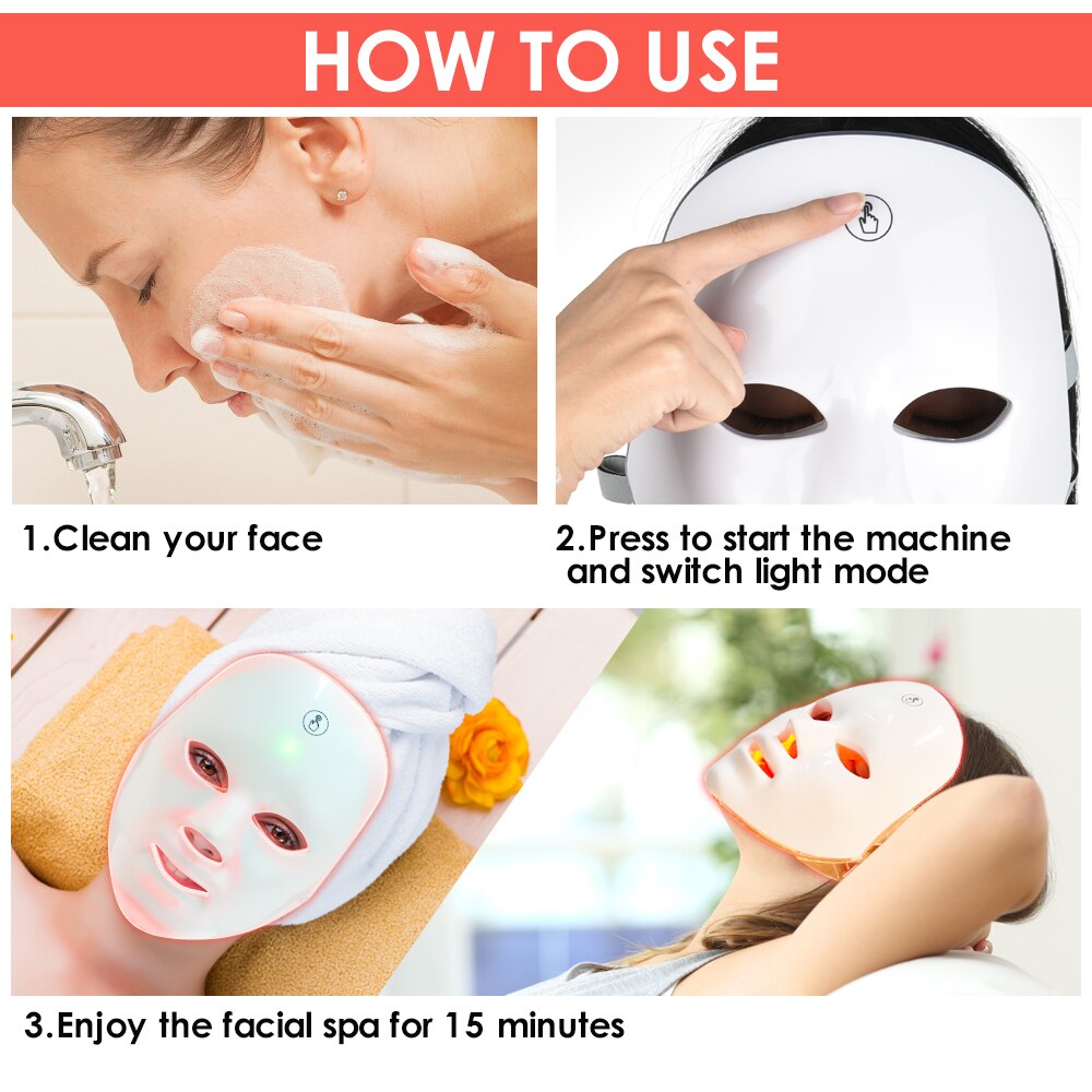 7 Colors Facial LED Mask LED Photon Therapy Beauty Mask Skin Rejuvenation Lifting Dark Spot Cleaner Device USB Rechargeable