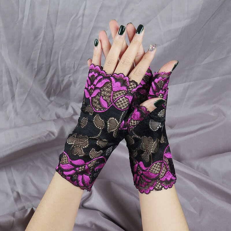 Gants de danse de marin d'été longs sans doigts pour femmes, Sexy, demi-doigt en dentelle, en résille, élégants, mitaines en maille: Rose Red