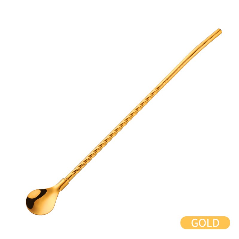 8 stk rustfrit stål sugerør ske genanvendeligt guld lige drikkesugerør dessertske fest bar tilbehør: Guld