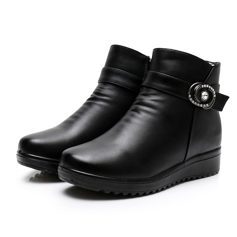 GKTINOO Leather Middle-aged Mother Warm Shoes Woman Ankle Boots Snow Boots Flat Non-slip Soft Bottom Comfortable Women Boots