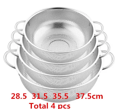 stainless steel round hole basket fruit drain rice Mesh Sifter Colander Strainer Sieve Rice Food Basket Cleaning Kitchen Clips