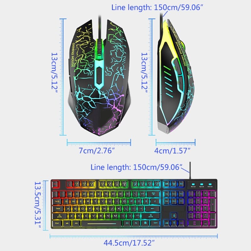 T6 Rainbow USB Wired Keyboard Mouse Pad Combo RGB Backlit Pro PC Gaming Keypad