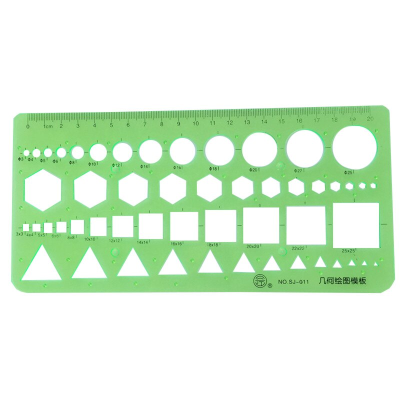 Regla de plantilla de dibujo geométrico 20 Uds. 22*10,5 cm, regla de herramienta de medición de material de laboratorio para estudiantes de plástico verde, suministros escolares