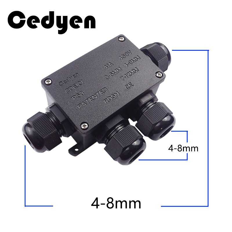 Waterproof Junction Box Electrical Case Cable Wire Connector Four 4 Way IP68 Black Sealed Plastic Small Underwater with Terminal: 4  4 8MM