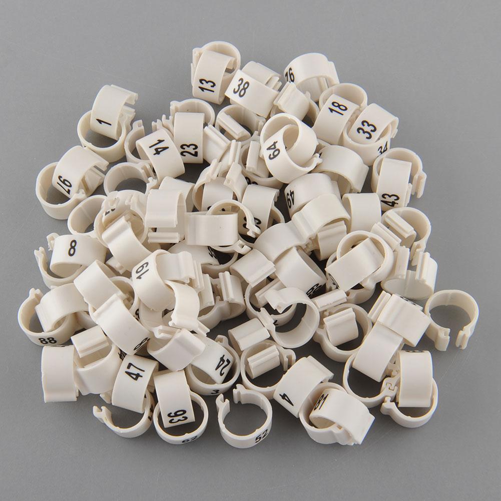 Anillos Clip bandas para las piernas púrpura 100 Uds aves pájaro pato Gadget mascota Suministros 1-100 numerado gallina paloma pollitos mascotas 10,5mm loro