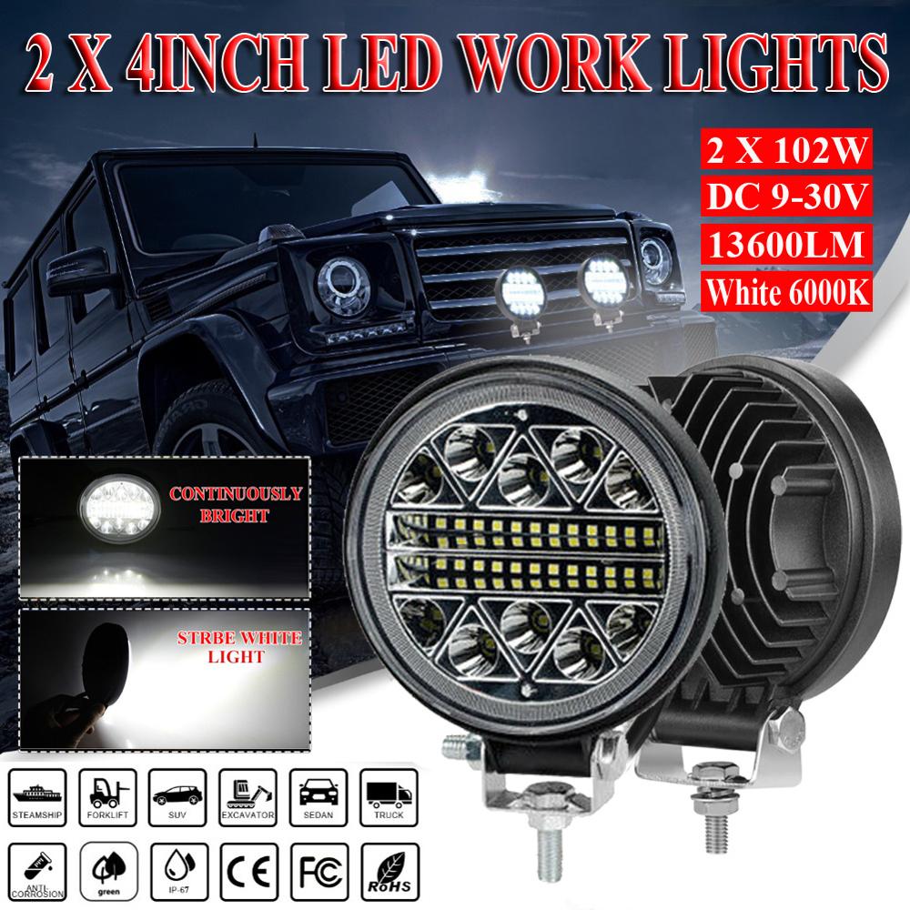 2Pcs Round LED Work Lights Off Road Spotlight 102W 12V/24V 13600LM LED Car Light Bright Beam For SUV ATV Truck Motorcycle Light