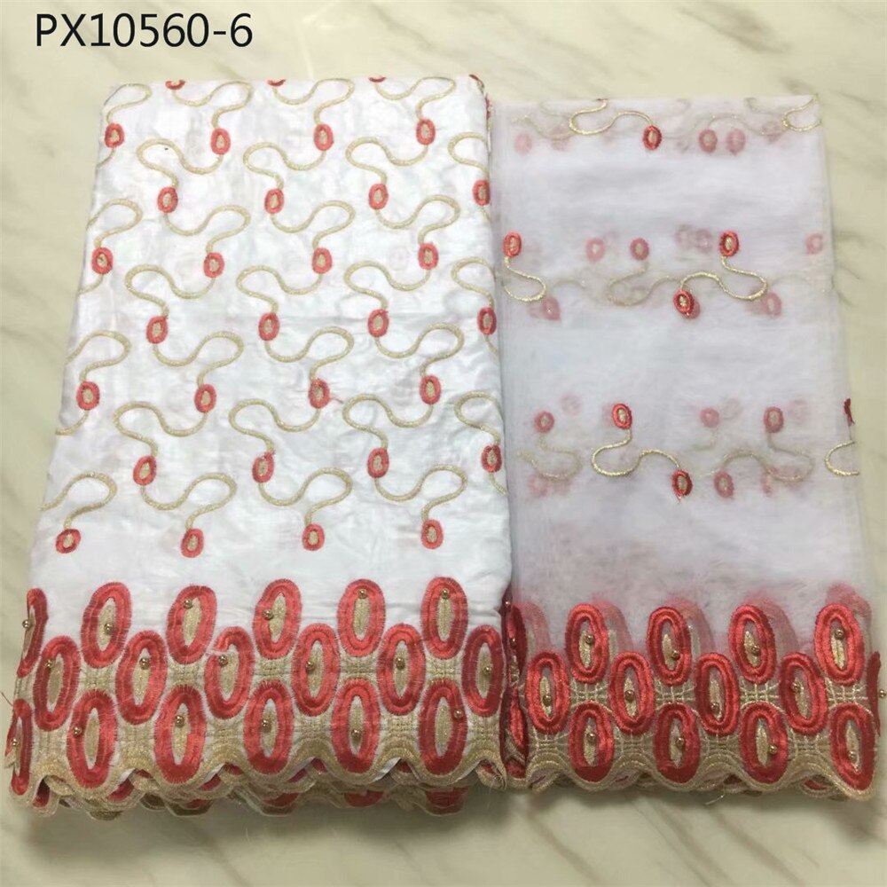 Goed verkopende perzikkleurige borduurstof van katoen, 5+2 meter, bazin riche-stof, nigeriaanse stof: 6