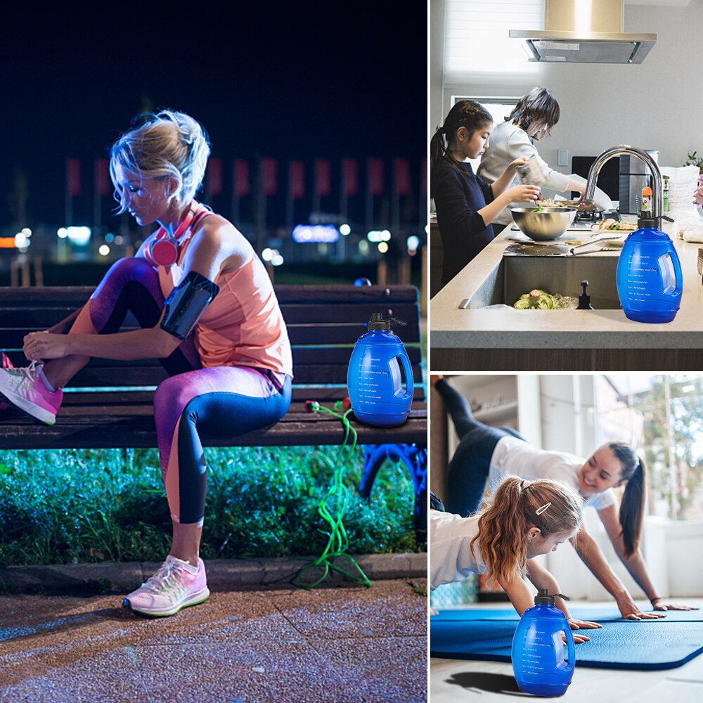 1 Gallon Sports Water Bottle with Time Marker Drinking Kettle Fitness Sport Bottle Water Jug Camping Office School Gym Workout