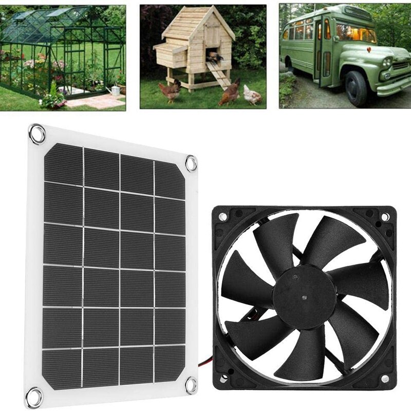 Solar Panel Exhaust Fan, 5V10W Waterproof Solar Exhaust Fan, Portable Exhaust Fan for RVs, Greenhouses, Pet Houses