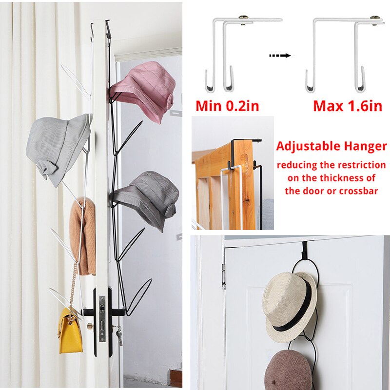 Porte-chapeau mural réglable à 5 anneaux, présentoir de rangement derrière les portes, porte-écharpe, crochets de sac, étagère de rangement pour la maison