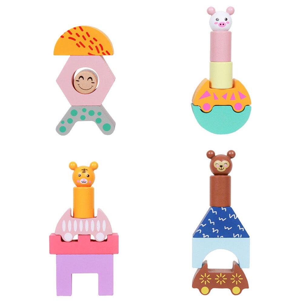 1 Set Cute Cartoon Animal Block Tower Game Toy for Nursery
