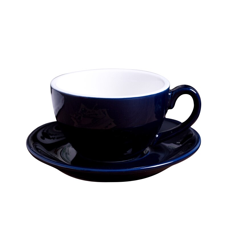 220ml keramiske kaffekopper kaffekoppsett europeisk stil cappuccinokopper for latte mokka te kaffekopp med tallerken: Marineblå