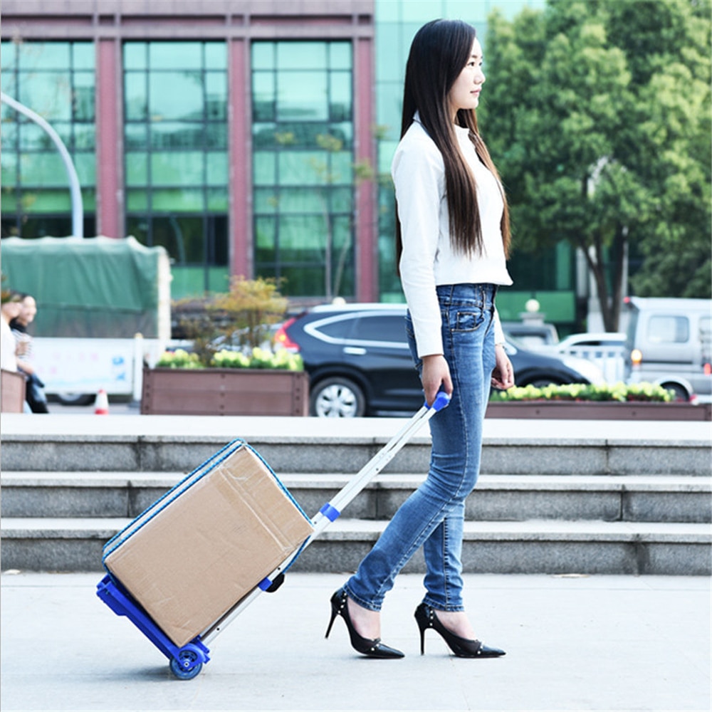 B-LIFE Aluminium Folding Trolley with PU Wheels Solid Construction Utility Cart Compact and Lightweight Portable Fold Up Dolly