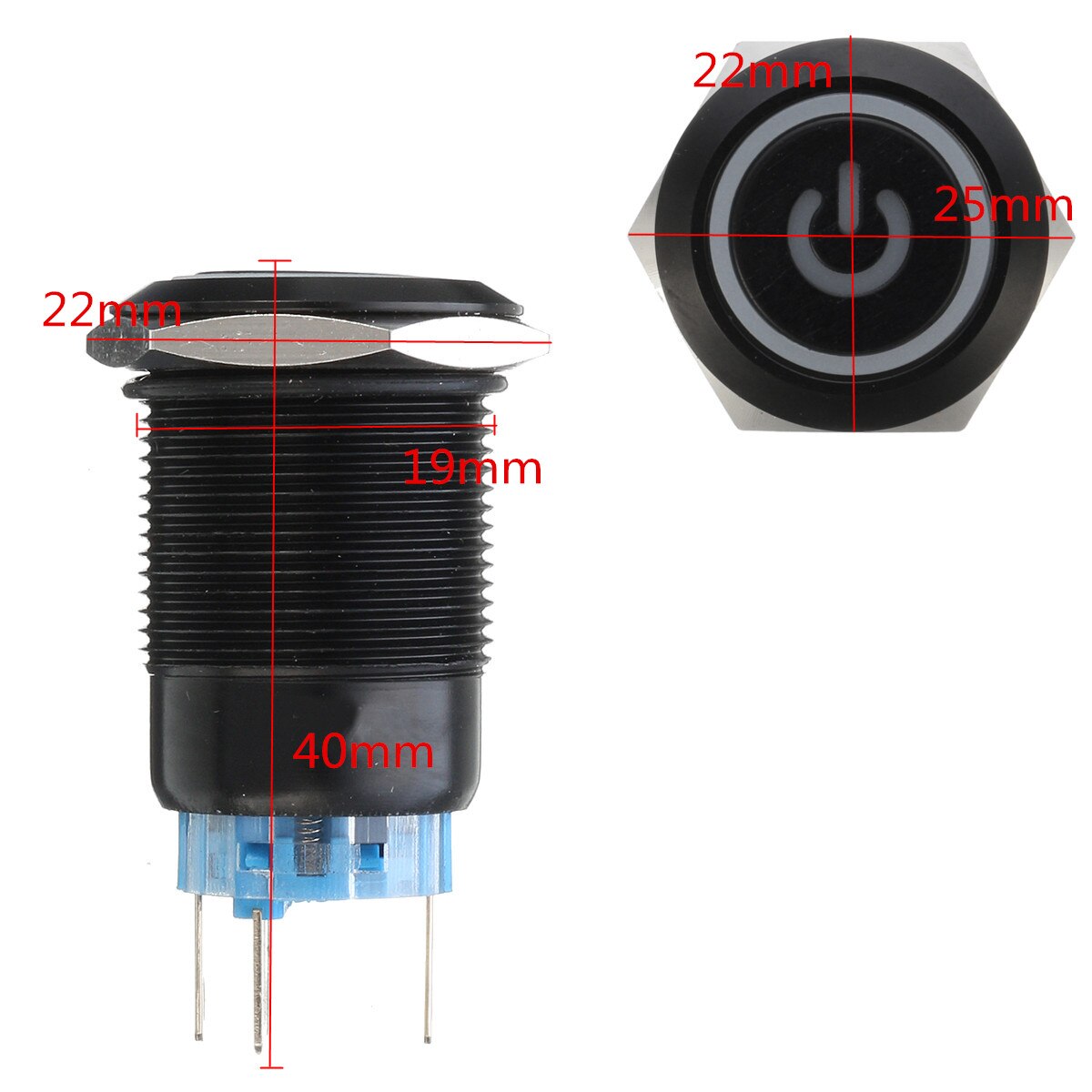 12 V 5Pin 19mm LED Metal Start Drukknop Schakelaars Kortstondige Latching Schakelaar Waterdicht