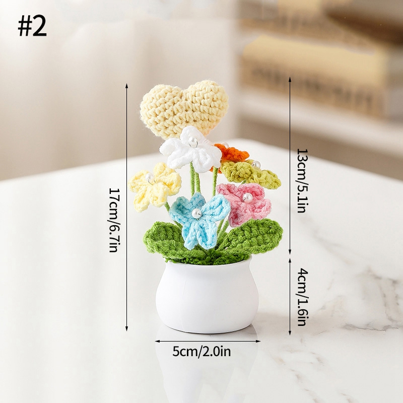 Plantas en macetas pequeñas de ganchillo hechas a mano, bonita flor de simulación, decoración Interior de escritorio para oficina y coche, de flores artificiales: Verde