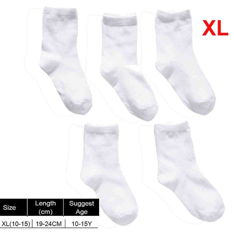 5 Pairs Kinderen Pure Witte Sok Baby Boy Meisje Effen Ademend Katoen Sport Lente: XL