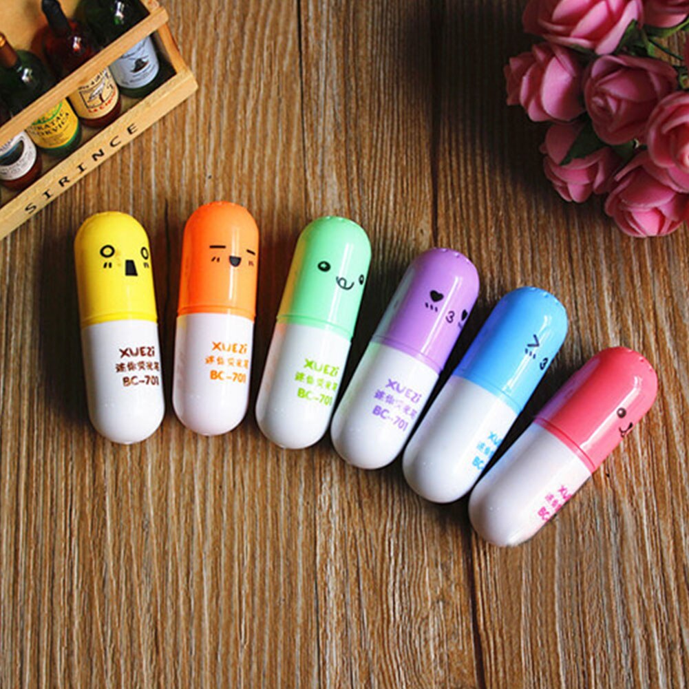 Stylos fluorescents Pastel pour dessin, 6 pièces/paquet, peinture, surligneur, visage souriant, pour étudiants, papeterie Portable, école et bureau
