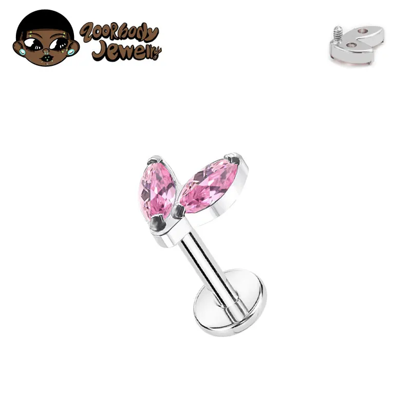ASTM F136 Piercing de titanio individual pequeño Marquesa CZ rosca interna parte posterior plana Labret Helix Tragus Piercing Labret perforado