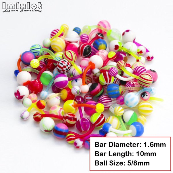 20 unids/lote de anillos coloridos de silicona para ombligo, Piercing para ombligo, bolas de 5/8mm, barra curva, Piercing para ombligo, joyería para el cuerpo: Rodio plateado