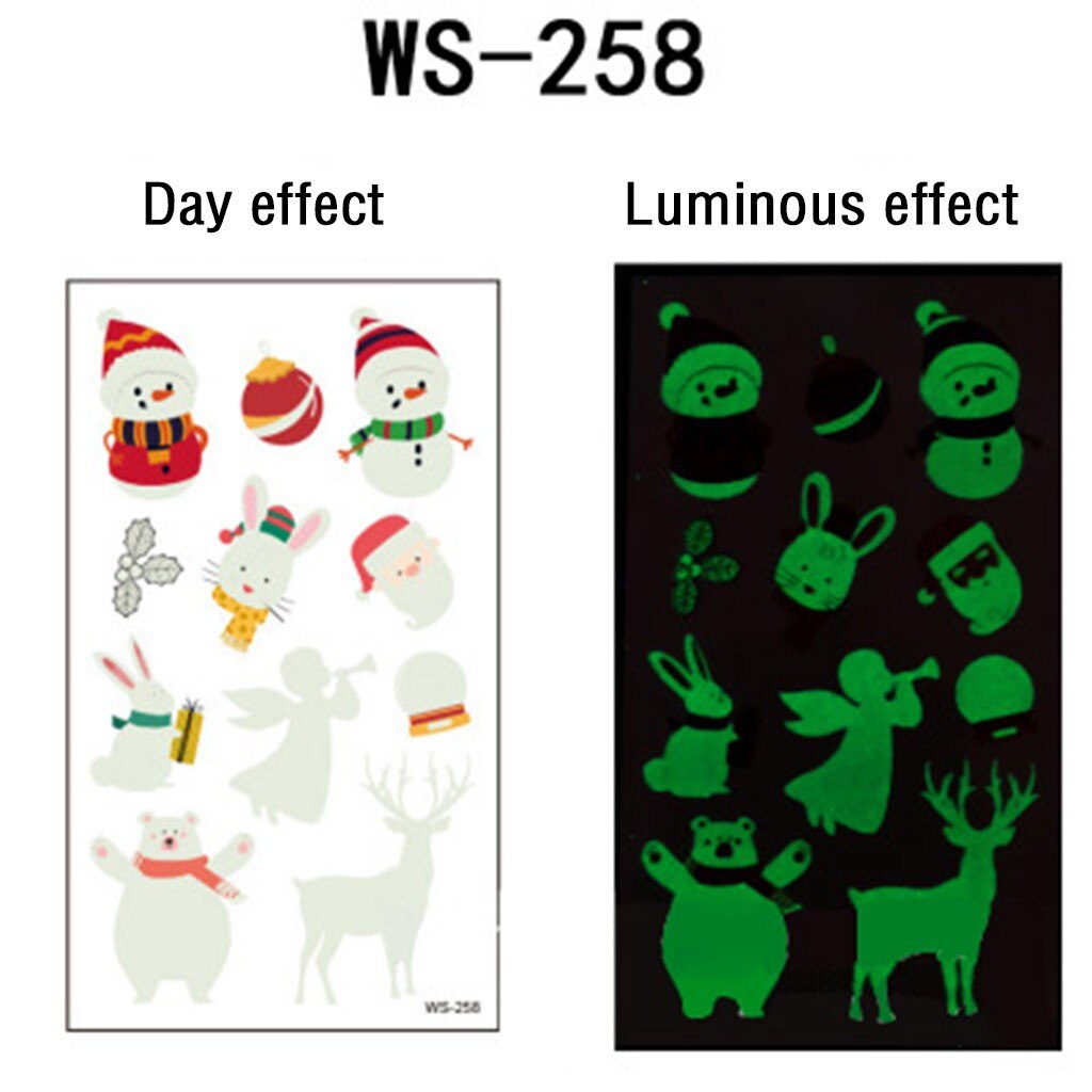 Selvlysende tatovering klistermærker jule snemand ansigt simulering tegneserie fluorescerende klistermærker vindues glas klistermærker dekoration  #w3