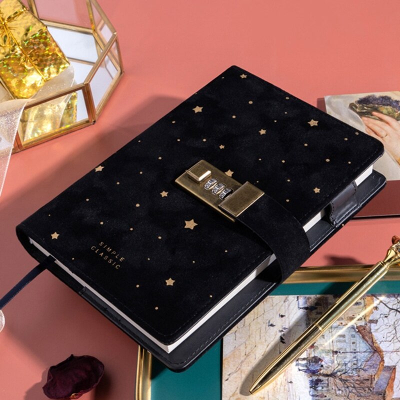B6 Suede Travel Notebook with Combination Lock Password Star Agenda Diary Journal Notepad Business Stationery