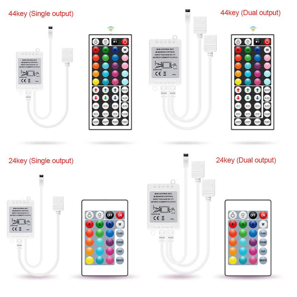 24Keys 44Keys LED RGB Controller DC12V IR Remote Controller for SMD 3528 5050 2835 RGB LED Strip Lights Single Dual Output