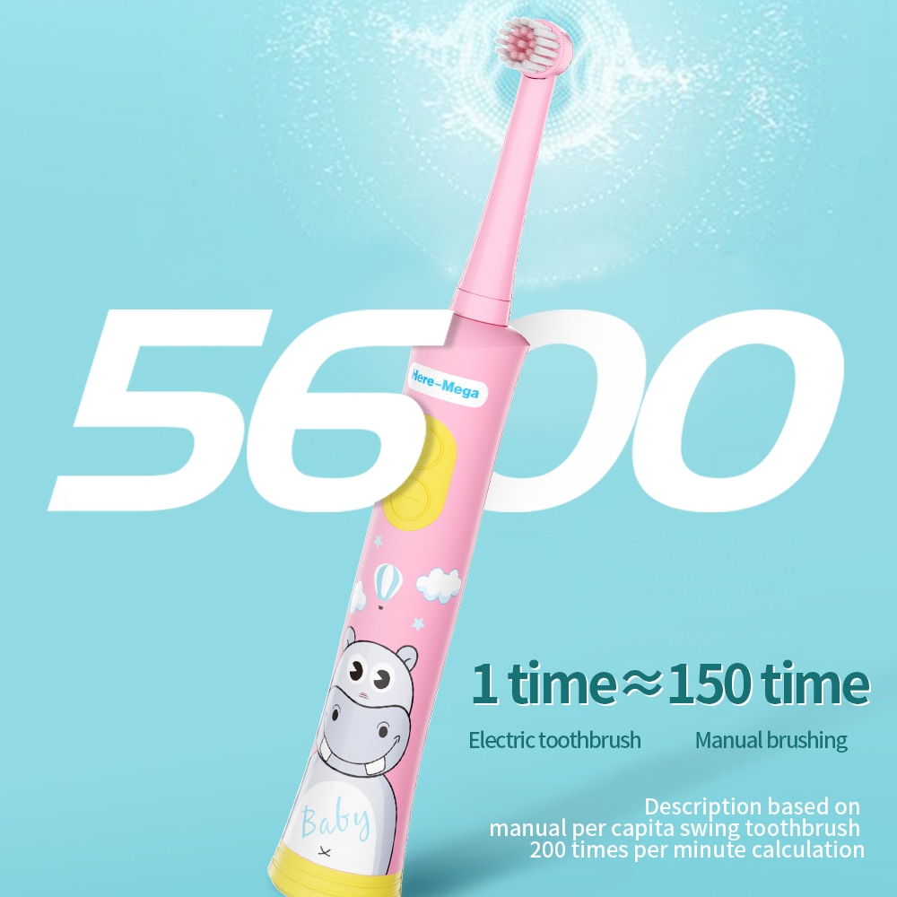 Cepillo de dientes eléctrico de HERE-MEGA para niños, cepillo de dientes automático para niños, cepillo de dientes de bebé con rotación Musical, resistente al agua