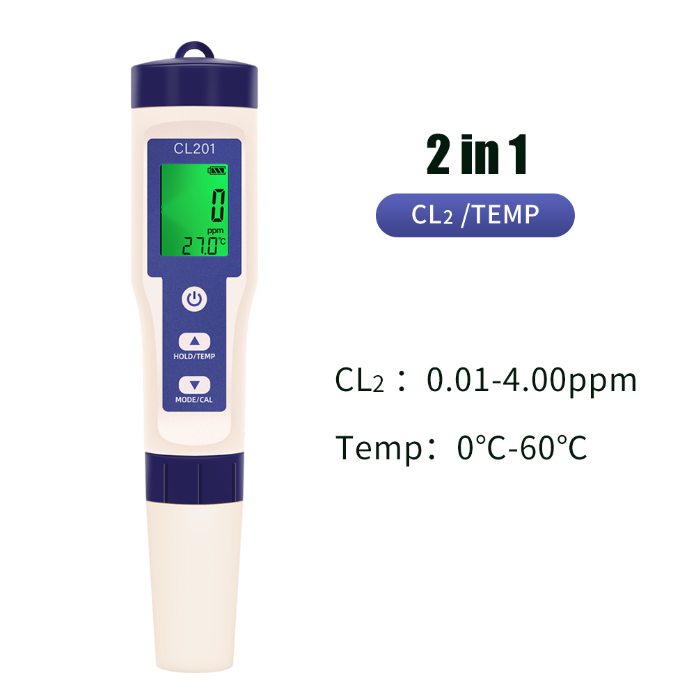 5-in-1-Chlormessgerät PH CL2 H2 ORP Temperaturmessgerät Wasserqualitätstester für Pools Trinkwasser Aquarium Schwimmbad: Beige