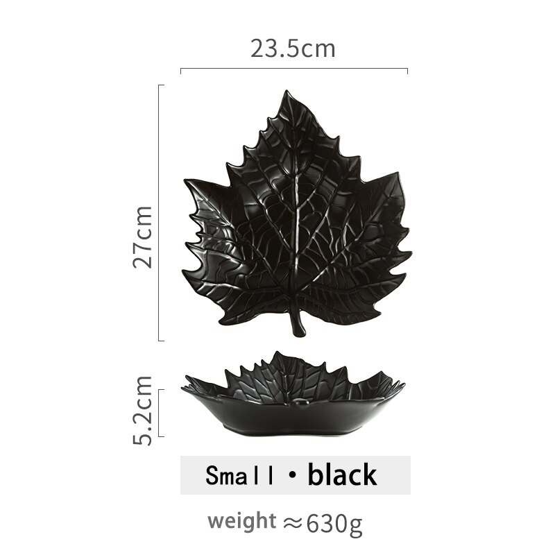 Creatieve Keramische Esdoornblad Plaat Snack Dessert Cake Candy Moer Schotel Fruit Salade Porselein Sleutel Sieraden Thuis Decoratieve Lade: Small black
