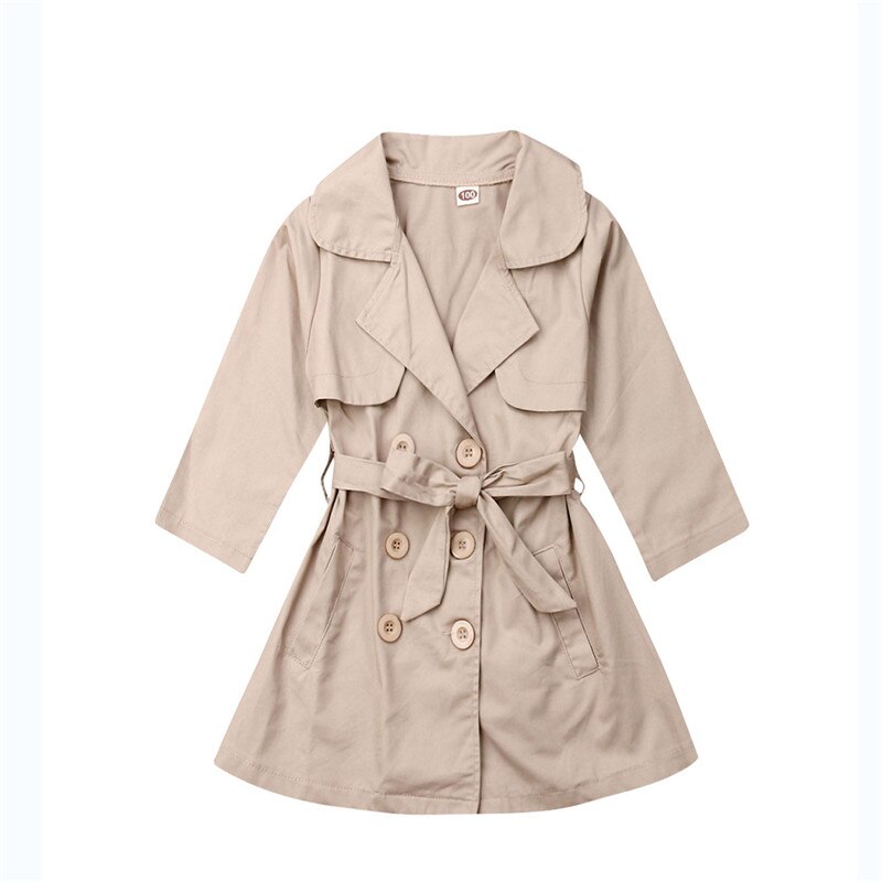 Kid Trench Baby Girl Clothes Autumn Trench Coat Double Breasted Quilted Button Up Wind Jackets Outwear Parka Overcoat Fast Ship: Khaki / 3T