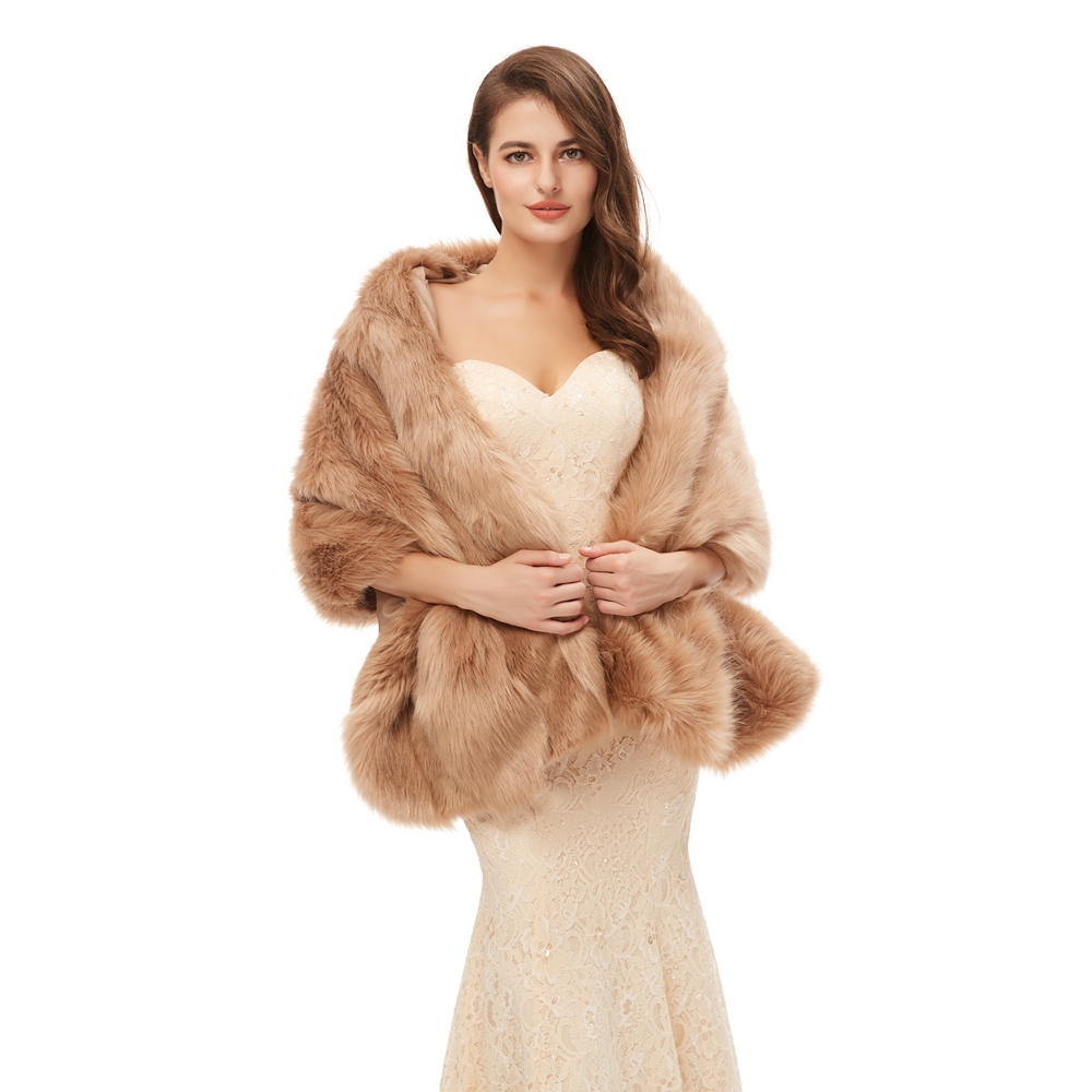 Coffee Formal Party Evening Jackets Wraps Faux Fur cloaks Wedding Capes Winter Women Bolero Wraps Shawls In Stock shrug