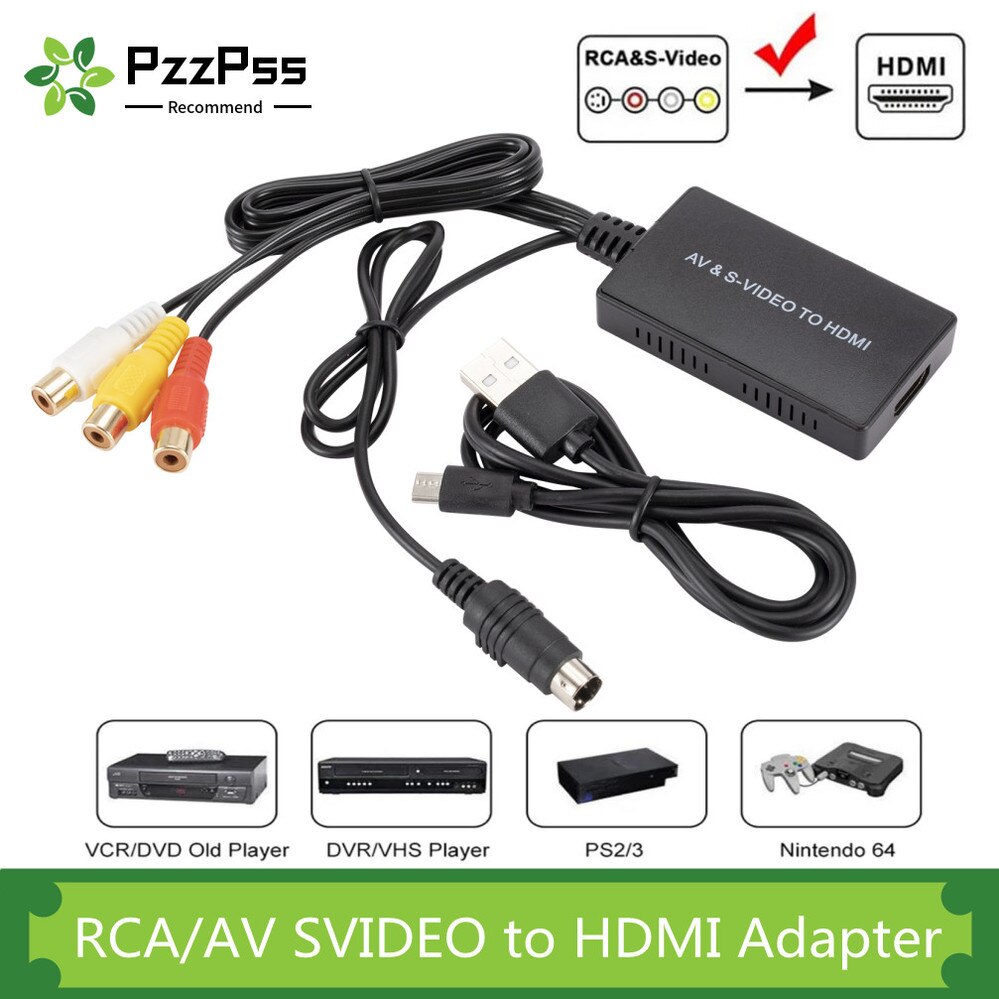 Pzzpss Rca/Av S-video Naar Hdmi-Compatibel Adapter Voor Hd Dvd Tv Stb Compatble Met PS2/PS3,720P /1080P Av S-VIDEO Video Converter