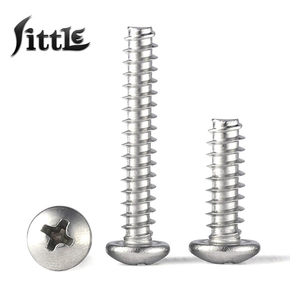 Tornillos autorroscantes de cola plana de cabeza redonda cruzada de acero inoxidable 304, Perno pequeño de cabeza plana M1 M1.2 M1.4 M1.7 M2 M2.2 M2.6 M3 M3.5