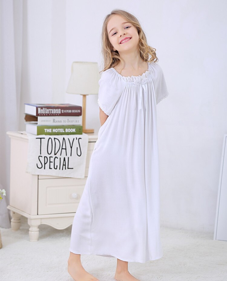 Chemise de nuit longue en coton pour filles, pyjama ample, à manches courtes, printemps-été, pour enfants, Service à domicile,